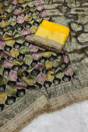 Black Color Zari Weaving Work  Satin Silk Saree
