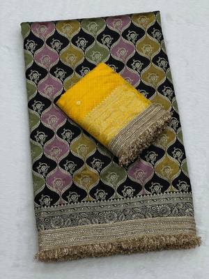 black satin silk saree with zari weaving work 3