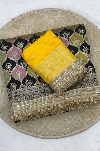 black satin silk saree with zari weaving work