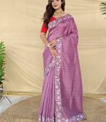Purple Color Embroidery And Floral,Bird Parttern Work art silk saree