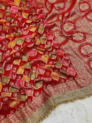 red satin silk saree with zari weaving border work 1