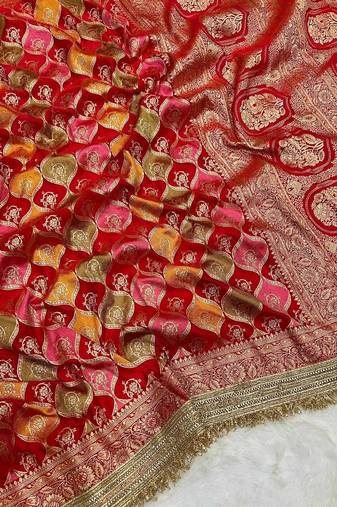 Red Color Zari Weaving Work  Satin Silk Saree