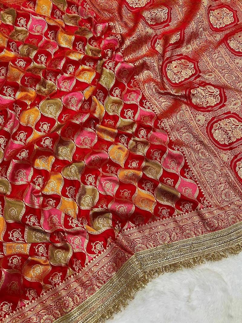 Red Color Zari Weaving Work  Satin Silk Saree