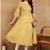 Women's poly cotton 3/4 sleeve anarkali kurti with pom pom lace & embroidery (yellow)