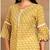 Women's poly cotton 3/4 sleeve anarkali kurti with pom pom lace & embroidery (yellow)