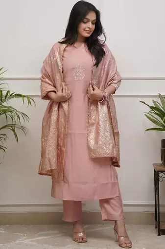 Women Ethnic Motifs Embroidered Regular Thread Work Kurta with Trousers & With Dupatta