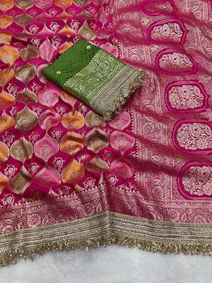 rani pink satin silk saree with zari weaving border work 1