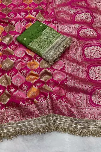 Rani Pink Color Zari Weaving Work  Satin Silk Saree