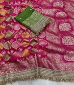 Rani Pink Color Zari Weaving Work  Satin Silk Saree