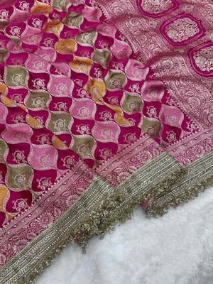 rani pink satin silk saree with zari weaving border work 2
