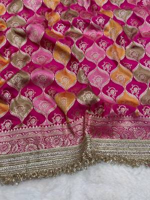 rani pink satin silk saree with zari weaving border work 3
