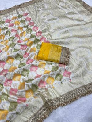 white satin silk saree with zari weaving jaipuri border 2
