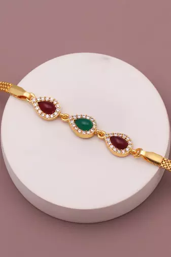 multicolor brass bracelet with american diamond stone work