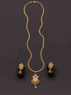 gold brass pendant earrings set with ad stone work jewelry 1