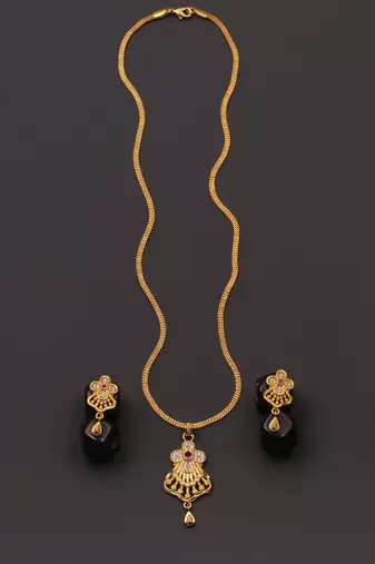 Traditional  gold plated diamond pendent with earring