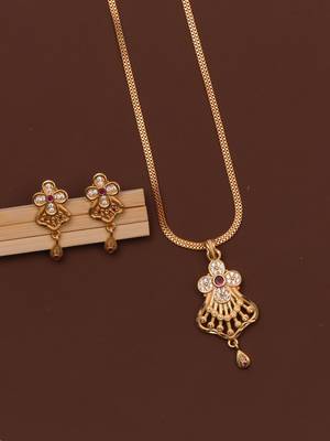 gold brass pendant earrings set with ad stone work jewelry 2
