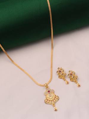 gold brass pendant earrings set with ad stone work jewelry 3