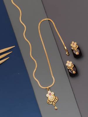 gold brass pendant earrings set with ad stone work jewelry 4