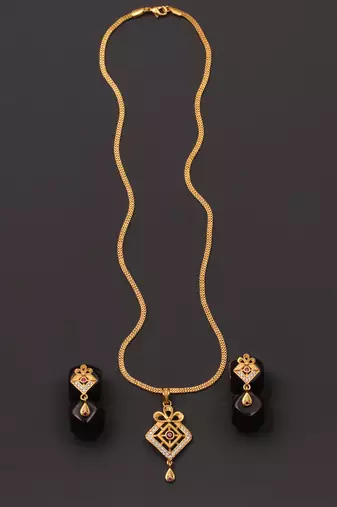 Traditional  gold plated diamond pendent with earring