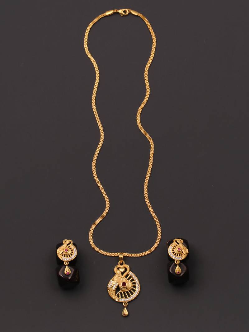 Traditional  gold plated diamond pendent with earring