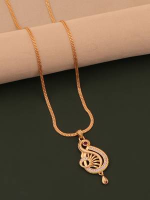 gold brass pendant set with american diamond work design 2