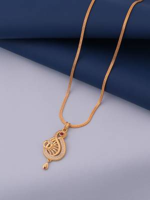 gold brass pendant set with american diamond work design 3