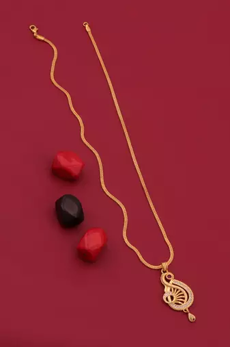 gold brass pendant set with american diamond work design