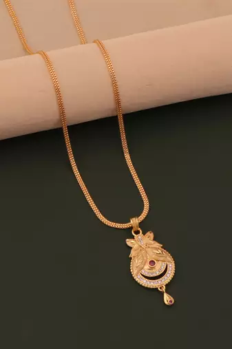 gold brass pendant set with diamond stone work earrings