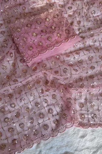 Pink Color embroidery & Sequance Work  Net Saree