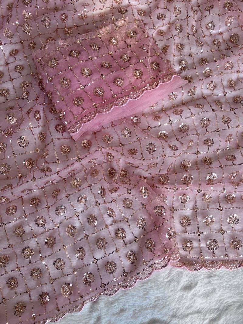 Pink Color embroidery & Sequance Work  Net Saree