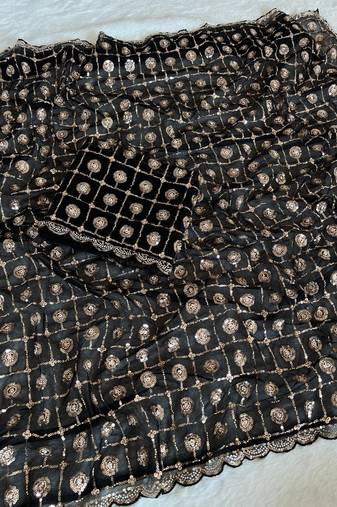 Black Color embroidery & Sequance Work  Net Saree