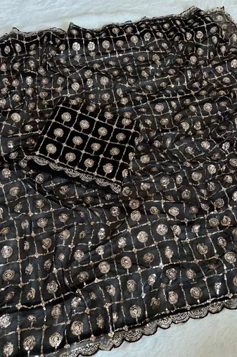 Black Color embroidery & Sequance Work  Net Saree