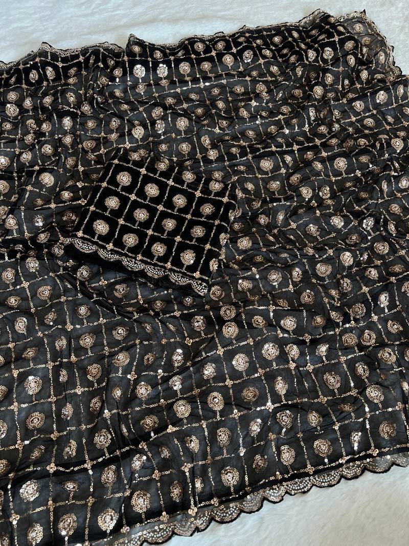 Black Color embroidery & Sequance Work  Net Saree