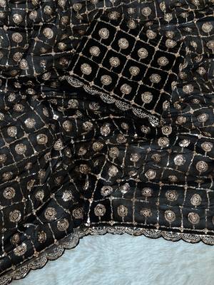 black net saree with embroidery sequins beads moti work 2
