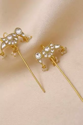 Gold plated kundan ear cuffs