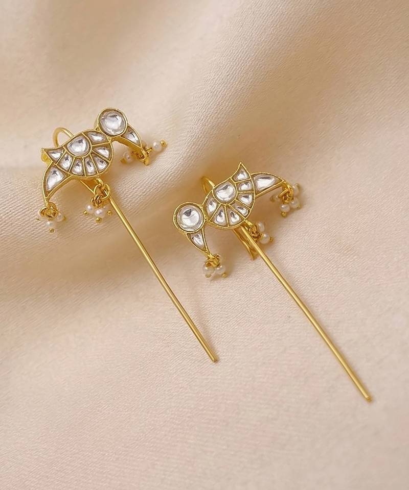 Gold plated kundan ear cuffs