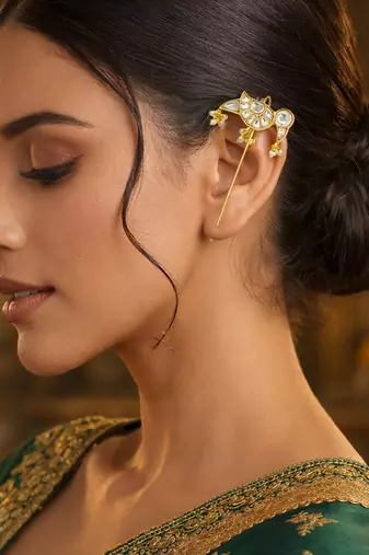 Gold plated kundan ear cuffs