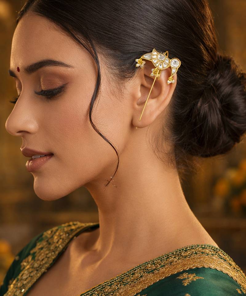 Gold plated kundan ear cuffs