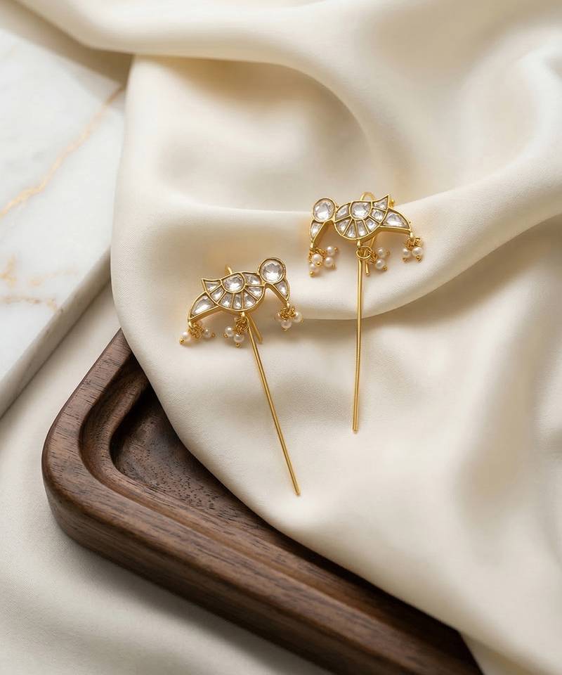 Gold plated kundan ear cuffs