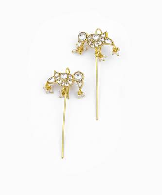 gold brass ear cuffs with kundan work design 5