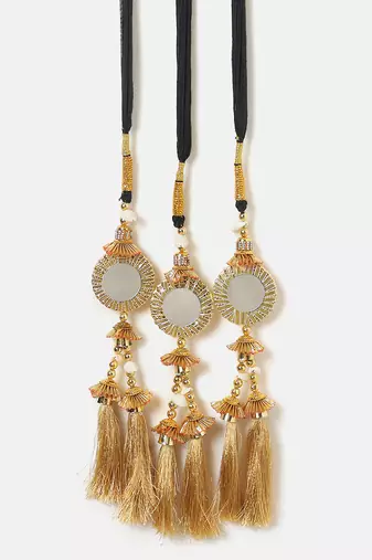 gold crystal parandi with classic mirror work design
