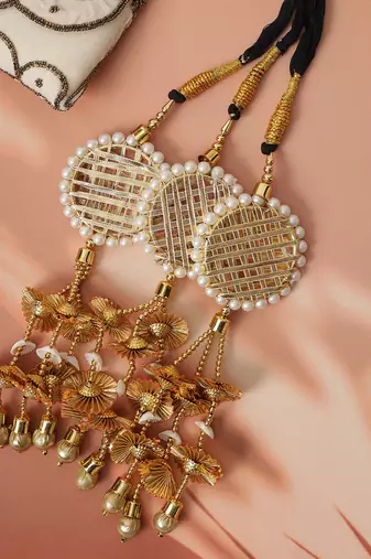 gold crystal hair parandi with white pearl detailing