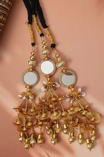 gold crystal braided parandi with mirror work