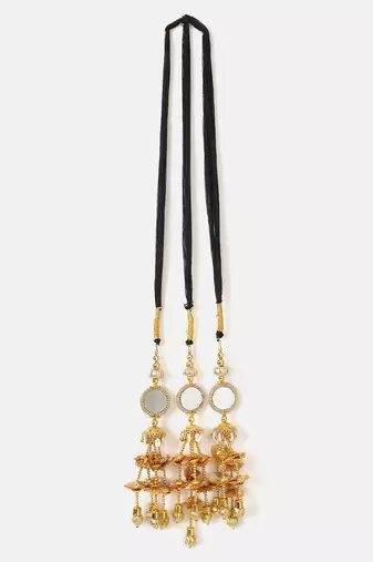 gold crystal braided parandi with mirror work