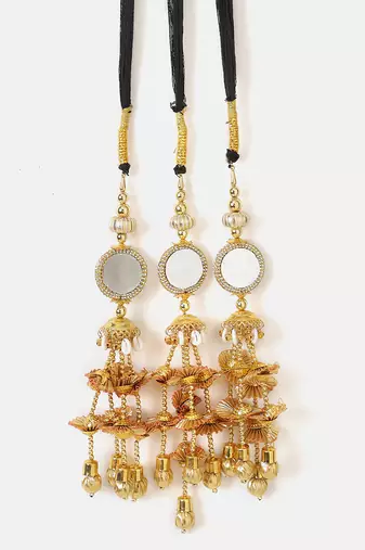gold crystal braided parandi with mirror work