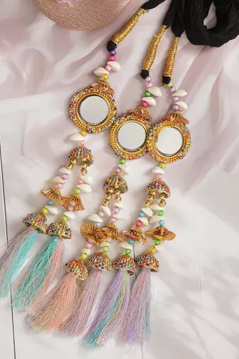 multicolor crystal parandi with gold plated mirror work