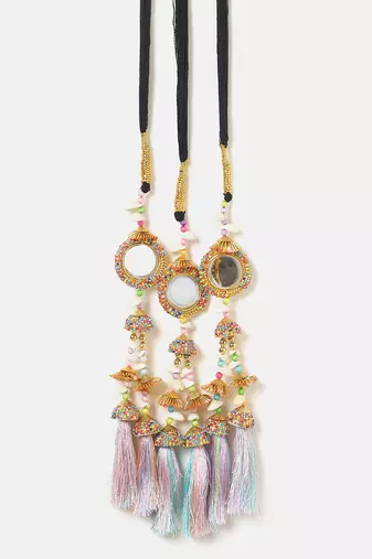 multicolor crystal parandi with gold plated mirror work