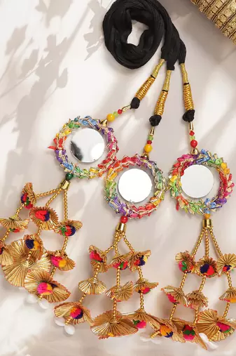 multicolor crystal hair accessory parandi with mirror pearl work