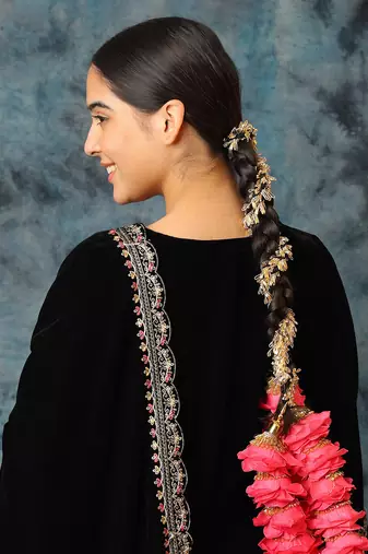 Gold plated rose pink floral parandi