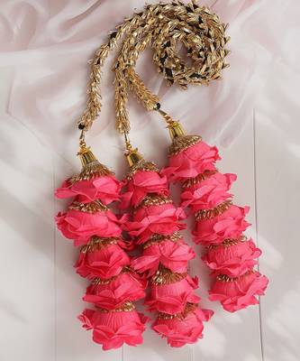 pink crystal parandi with pearl floral work design
 2